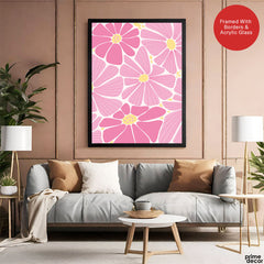 Beautiful Pink & Red Flowers Over White Background | Abstract Floral Artwork #00541