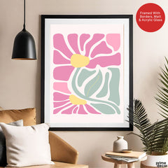 Beautiful Pink & Red Flowers With Green Leaves | Abstract Floral Artwork #00542