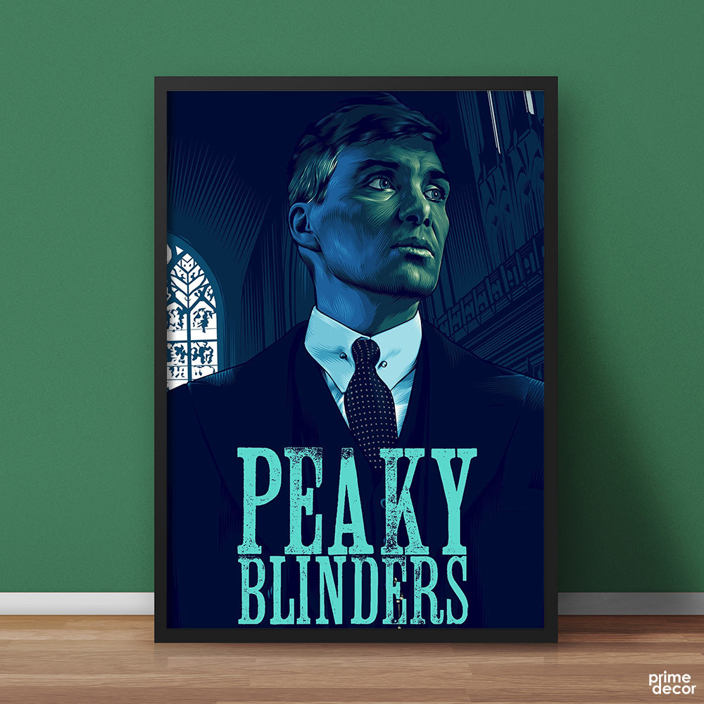 Thomas Shelby Teal Blue Illustration With Text | Movies Wall Art - Prime Décor