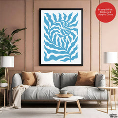 Beautiful Blue Exotic Leaves Art | Abstract Floral Artwork #00546