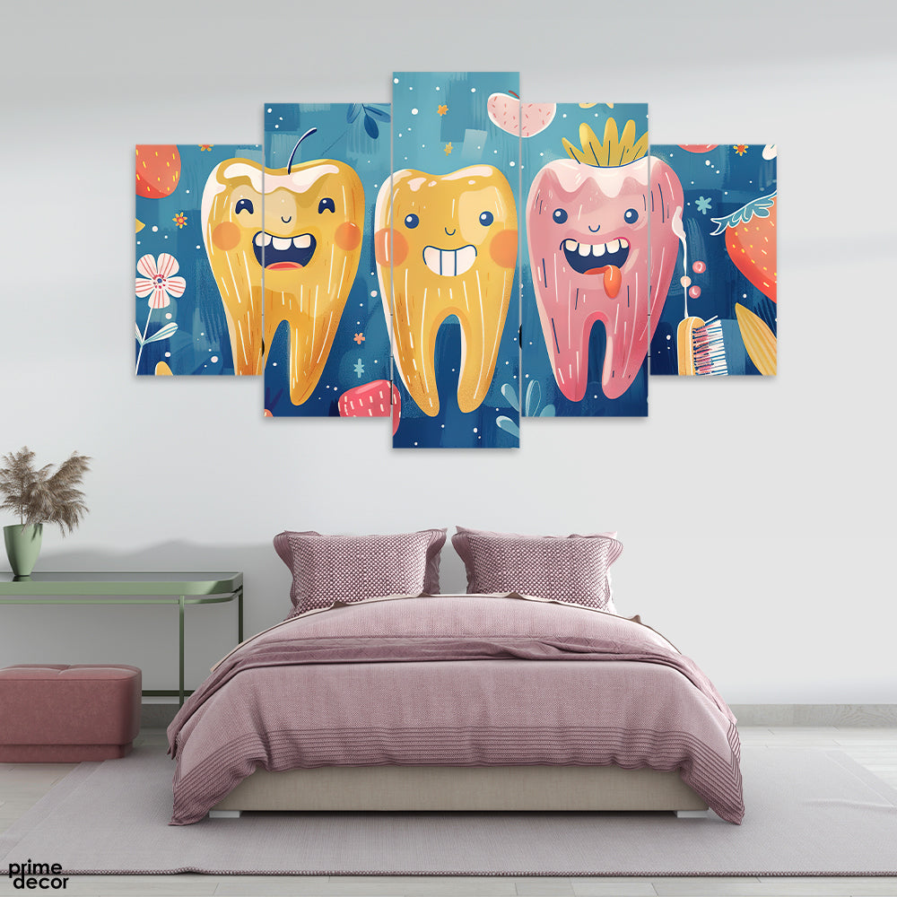 Funny Teeth Abstract Dental Artwork (5 Panel) Medical Wall Art - Prime Décor