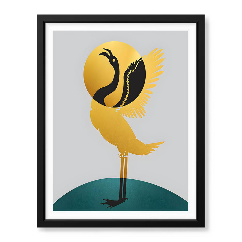 Black & Gold Bird Design With Green And Grey Background | Abstract Office Artwork #0054 - Prime Décor