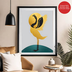 Black & Gold Bird Design With Green And Grey Background | Abstract Office Artwork #0054 - Prime Décor