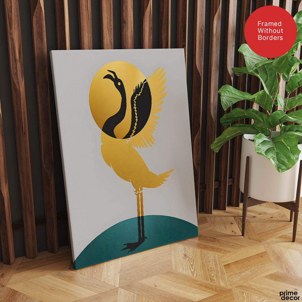 Black & Gold Bird Design With Green And Grey Background | Abstract Office Artwork #0054 - Prime Décor