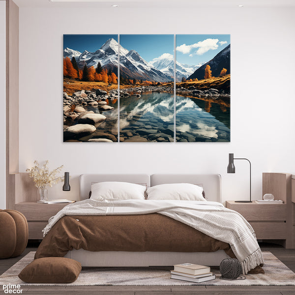 Beautiful Artwork Of Majesty Mountains With Lake (3 Panel) Nature Wall Art