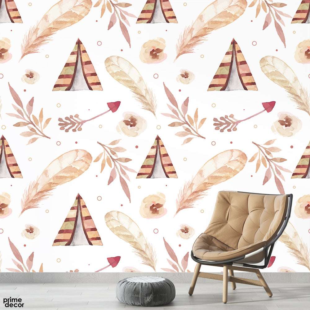 Abstract Floral Artwork Over White Background | Floral Wallpaper Mural