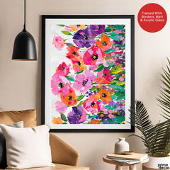 Abstract Beautiful Colorful Flowers With Green Leaves | Abstract Floral Artwork #00550