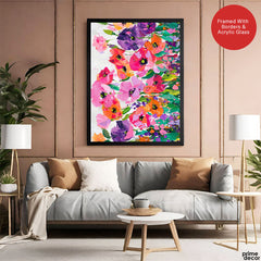 Abstract Beautiful Colorful Flowers With Green Leaves | Abstract Floral Artwork #00550