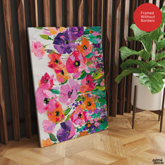 Abstract Beautiful Colorful Flowers With Green Leaves | Abstract Floral Artwork #00550
