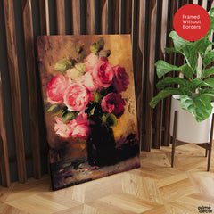 Beautiful Pink Flowers With Black Vase | Abstract Floral Artwork #00552