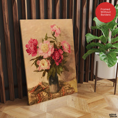 Beautiful Pink & Red Flowers With Black Vase | Abstract Floral Artwork #00553