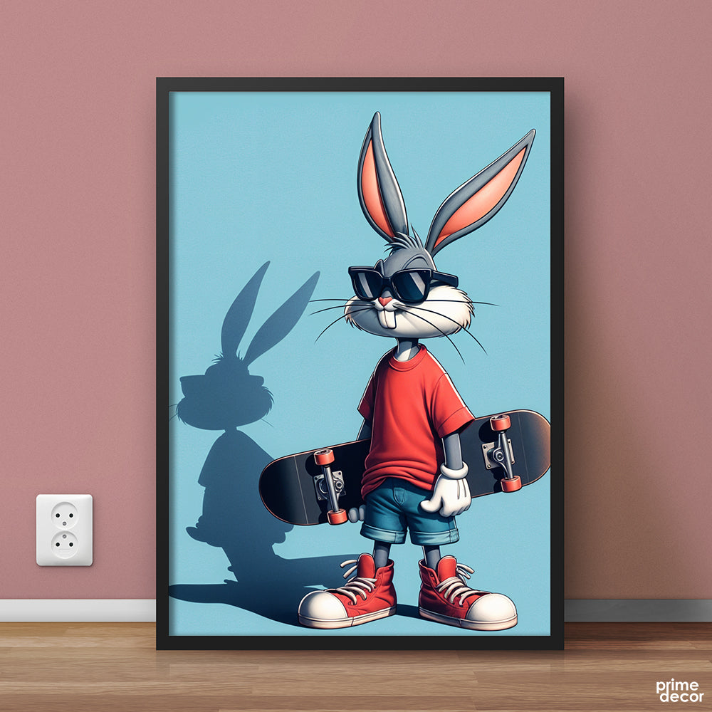 Cool Bugs Bunny With Skateboard | Cartoon Wall Art - Prime Décor