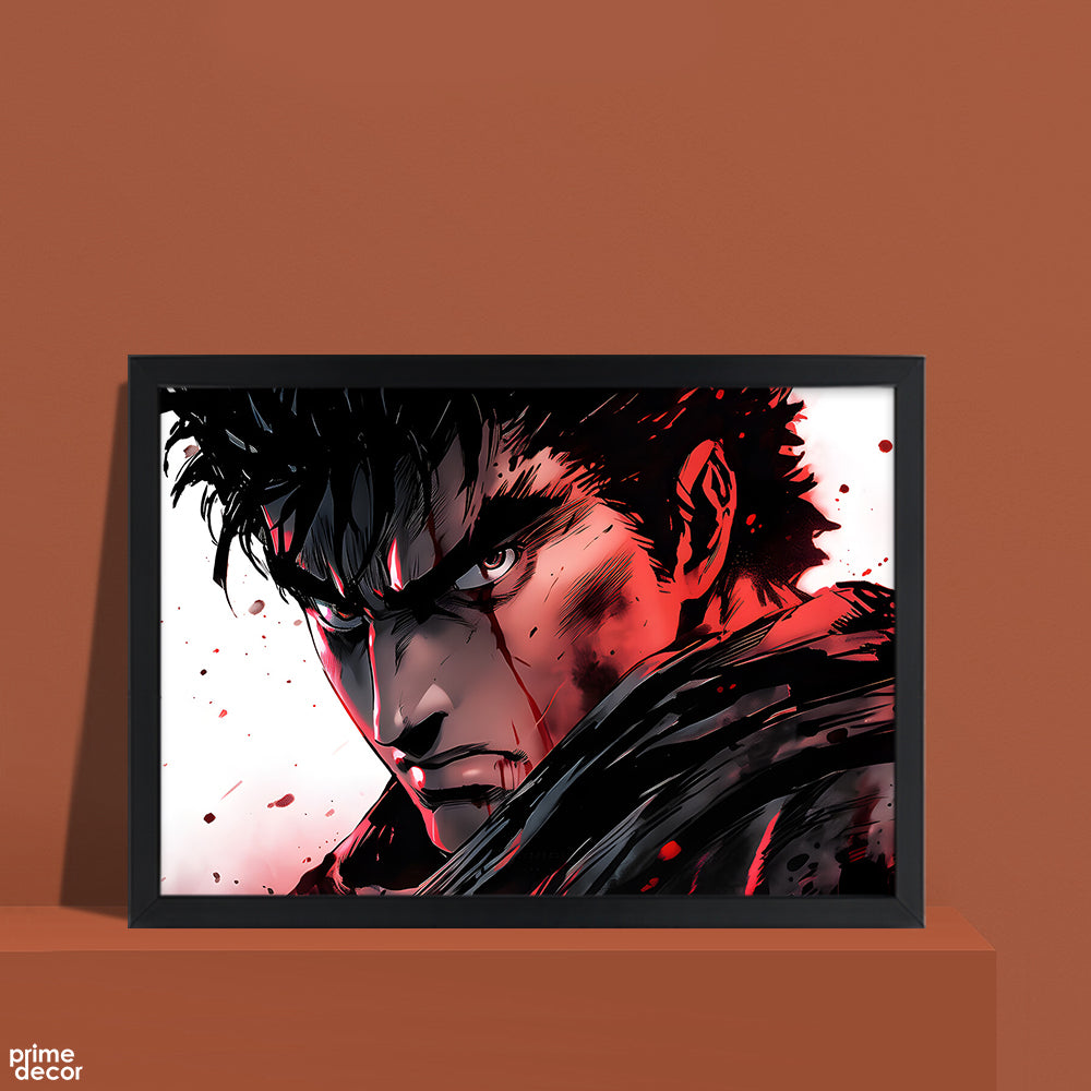 Berserk Serious Guts With White Background | Anime Wall Art - Prime Décor