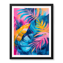 Blue & Gold Colorful Exotic Leaves | Abstract Floral Artwork #00559