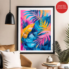 Blue & Gold Colorful Exotic Leaves | Abstract Floral Artwork #00559