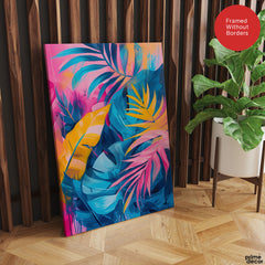 Blue & Gold Colorful Exotic Leaves | Abstract Floral Artwork #00559
