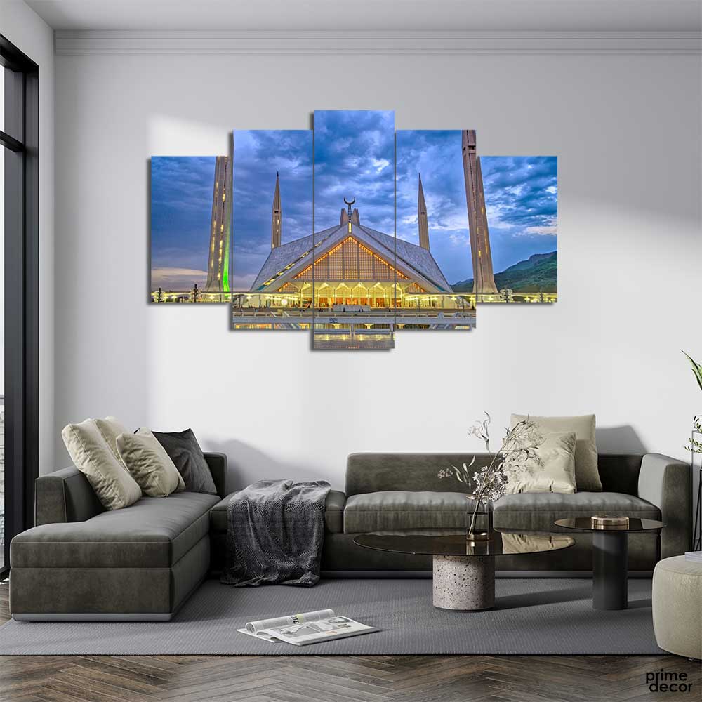 Faisal Mosque Islamabad (5 Panel) Islamic Wall Art - Prime Décor