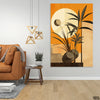 Black Exotic Leaves Over Beige & Orange Artwork (Single Panel) Floral Wall Art
