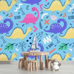 Abstract Artwork Of Dinosaur Over Colorful Background | Kids Wallpaper Mural