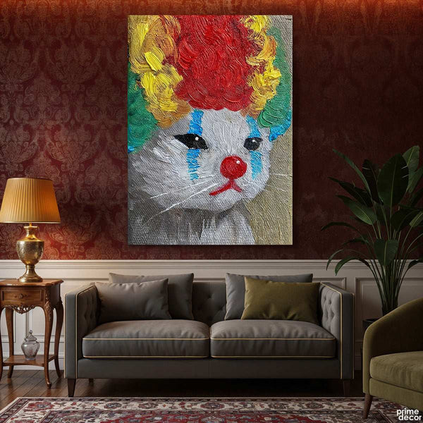 Sad Clown Cat with a Fluffy Wig (Single Panel) Digital Painting Wall Art
