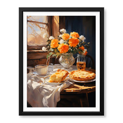 Beautiful Flowers With Vase On Breakfast Table | Abstract Nature Artwork #00560