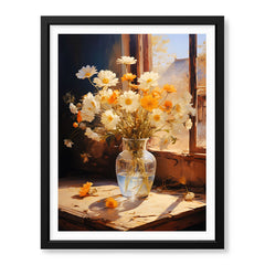Beautiful Orange & White Flowers With Vase | Abstract Floral Artwork #00561