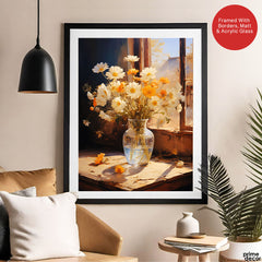 Beautiful Orange & White Flowers With Vase | Abstract Floral Artwork #00561