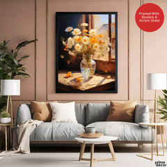 Beautiful Orange & White Flowers With Vase | Abstract Floral Artwork #00561
