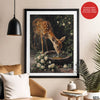 Beautiful Deer Drinking Water With White Flowers | Abstract Animal Artwork #00562