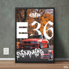 Red BMW E36 Modified In Autumn Background | Cars Wall Art - Prime Décor