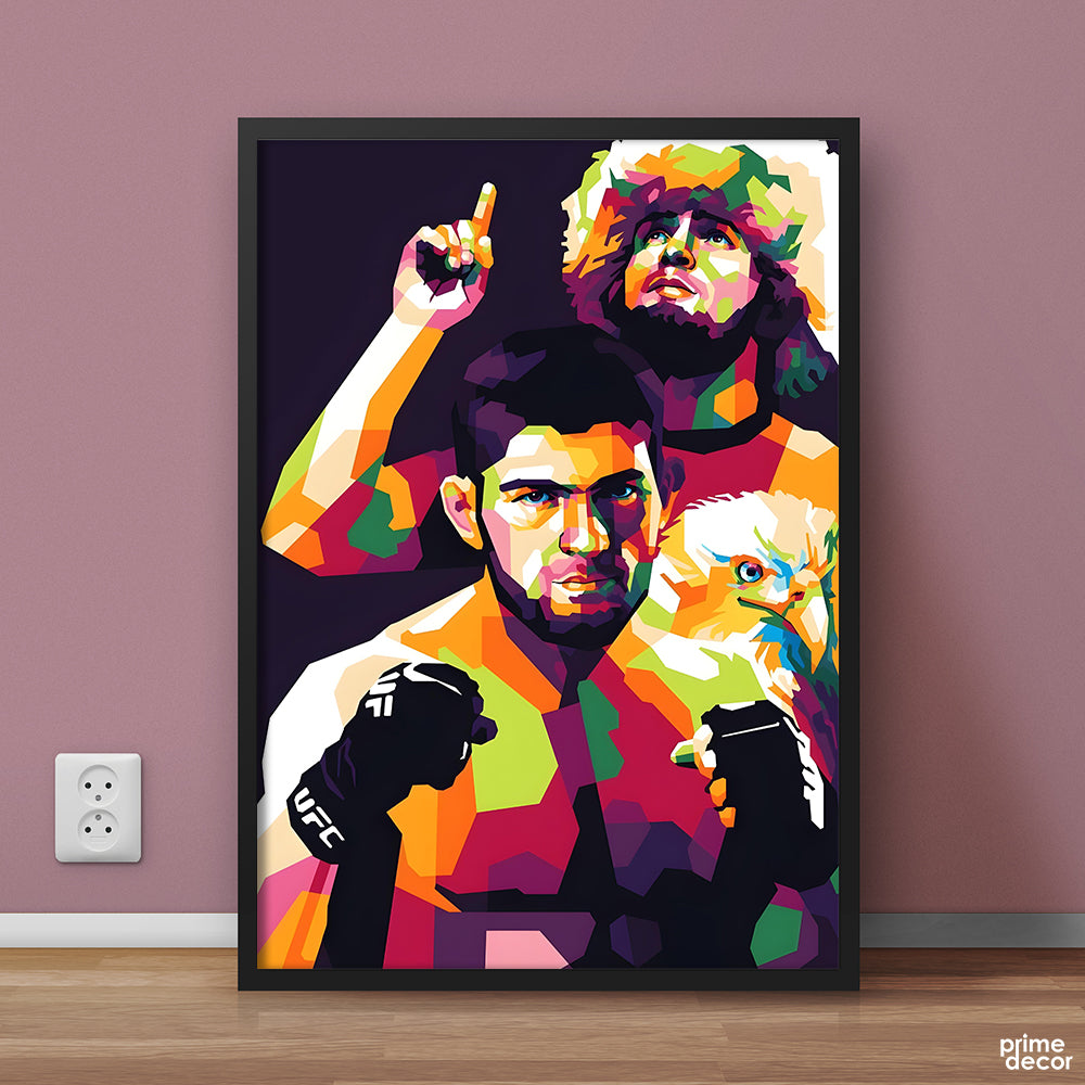 Khabib Nurmagomedov Colorful Pop Art With Eagle | Sports Poster Wall Art - Prime Décor