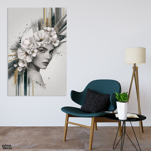 Beautiful Face Of A Girl With Flowers (Single Panel) Fashion Wall Art