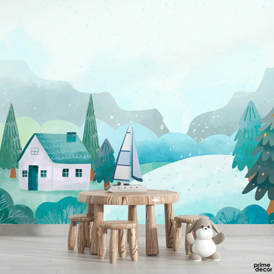 Abstract Beautiful View Of Mountains With Snow | Nature Wallpaper Mural