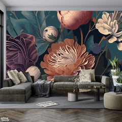 Beautiful Colorful Flowers With Green Exotic Leaves | Floral Wallpaper Mural