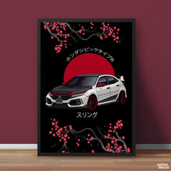 Japanese Honda Civic Type R With Cherry Blossoms | Cars Wall Art - Prime Décor