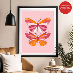 Beautiful Pink & Orange Butterflies  | Abstract Floral Artwork #00573