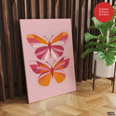 Beautiful Pink & Orange Butterflies  | Abstract Floral Artwork #00573