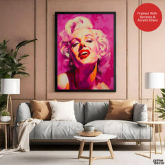 Marilyn Monroe Red Lips Artwork Over Pink Background | Abstract Fashion Artwork #00574
