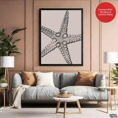 Black & White Starfish Artwork Over Beige Background | Abstract Fashion Artwork #00575