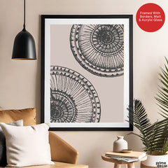 Black & White Ring Style Artwork Over Beige Background | Abstract Fashion Artwork #00576