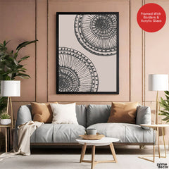 Black & White Ring Style Artwork Over Beige Background | Abstract Fashion Artwork #00576