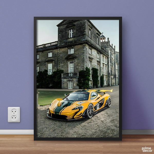 Yellow Sporty McLaren With Ancient Romanian Architecture | Cars Wall Art - Prime Décor