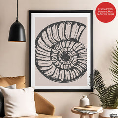 Black & White Shell Artwork Over Beige Background | Abstract Fashion Artwork #00577