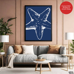 Beautiful White Starfish Art Over Blue Background | Abstract Fashion Artwork #00578