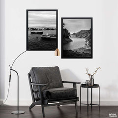 Abstract Boat In Lake (B&W) | (2 Panel) Nature Wall Art