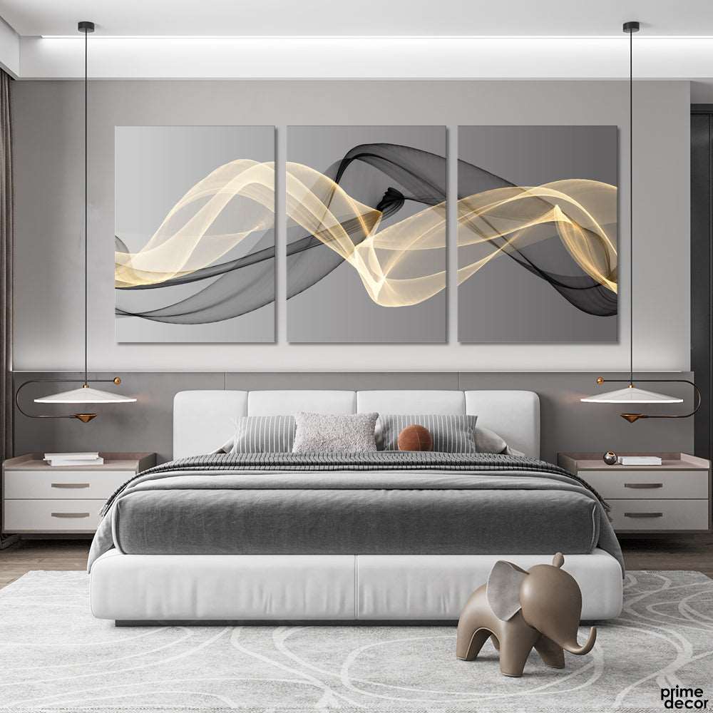 Black & Gold Line Waves (3 Panel) Nordic Wall Art - Prime Décor
