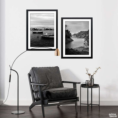 Abstract Boat In Lake (B&W) | (2 Panel) Nature Wall Art - Prime Décor