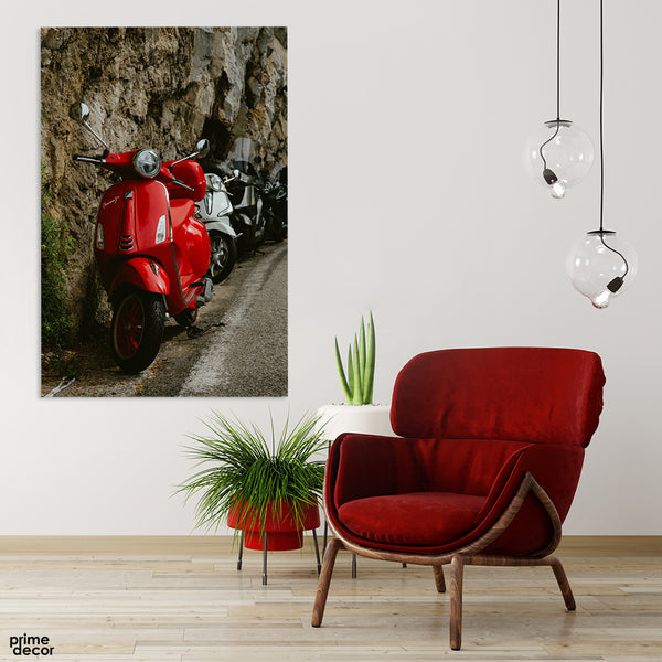 Aesthetic Picture Of Red Vespa (Single Panel) Bikes Wall Art