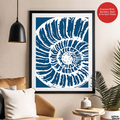 Beautiful White Fossil Shell Design Over Blue Background | Abstract Fashion Artwork #00580