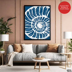 Beautiful White Fossil Shell Design Over Blue Background | Abstract Fashion Artwork #00580